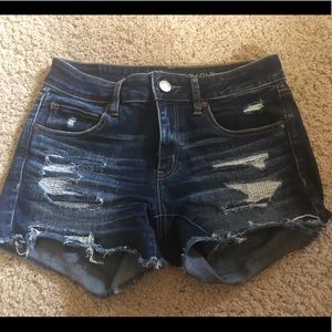 AE dark Jean shorts with fake distress